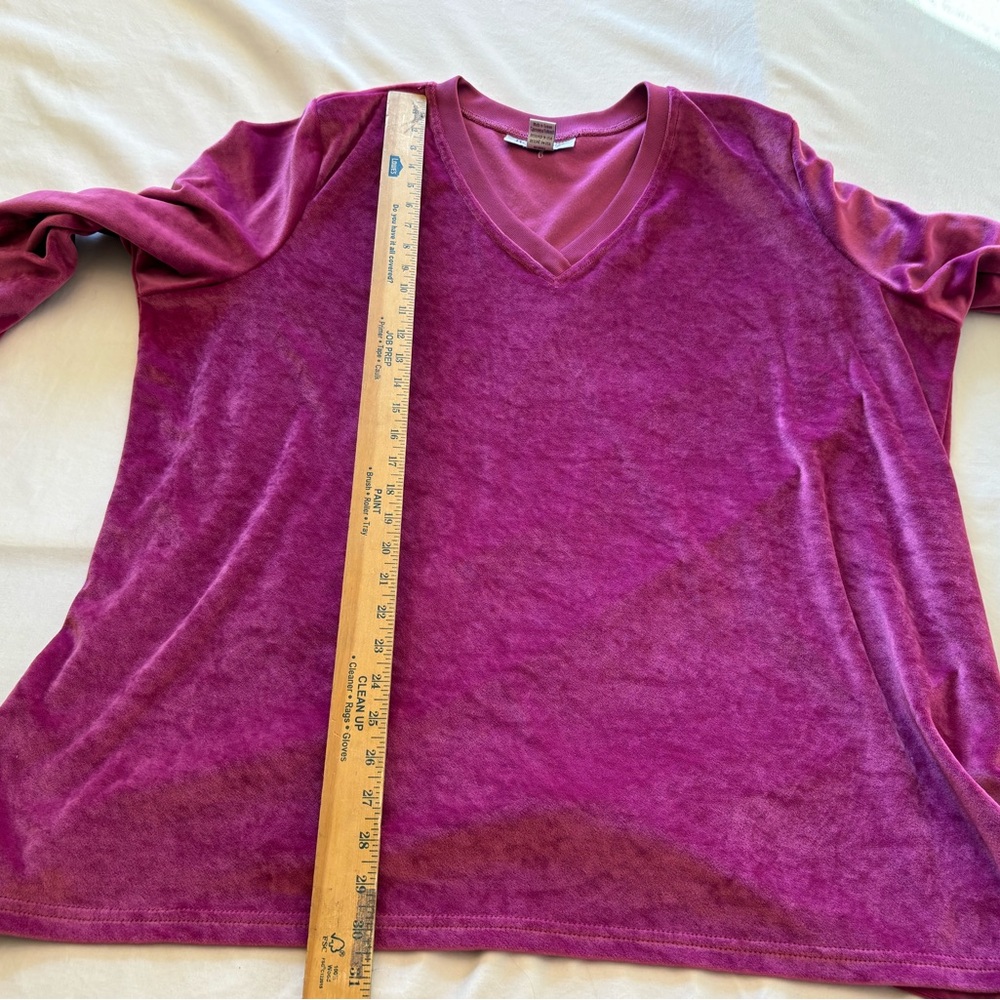 Roaman’s Pink Velour Knit Top Women’s 1X V-Neck Plus Size - Picture 8 of 10
